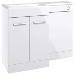 Brace 1100mm Floor Standing LH L-Shape Pack With Basin - White Gloss