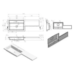 Brace 1100mm Floor Standing LH L-Shape Pack With Basin - Anthracite Gloss -Lumibath Shop brace basin tech 1