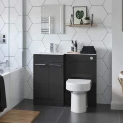 Brace 1100mm Floor Standing LH L-Shape Pack With Basin - Anthracite Gloss