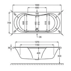 Carron Arc 1700 X 750 Double Ended Bath - Carronite -Lumibath Shop carron arc de bath 1700x750 tech
