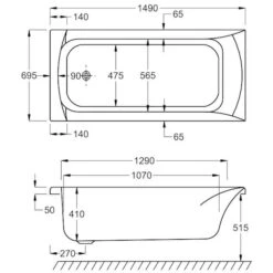 Carron Delta 1500 X 700 Single Ended Bath - 5mm -Lumibath Shop carron delta se 1500x700 tech