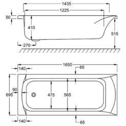 Carron Delta 1650 X 700 Single Ended Bath - 5mm -Lumibath Shop carron delta se 1650x700 tech