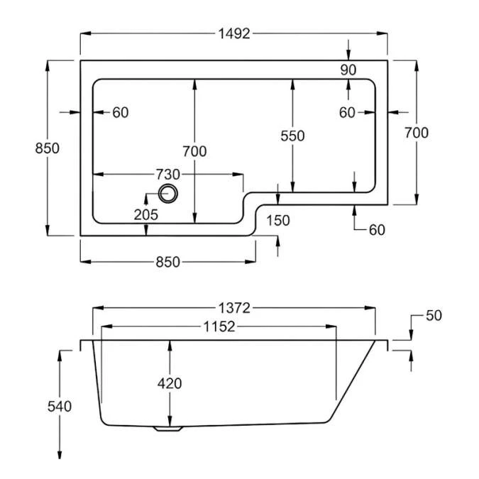 Carron Quantum 1500 X 700/850 Square Shower Bath - 5mm 9 Carron Quantum 1500 X 700/850 Square Shower Bath - 5mm - Image 9