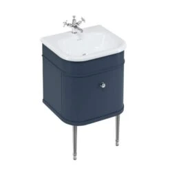 Burlington Chalfont Matt Blue 550mm Single Drawer Traditional Vanity Unit & Basin -Lumibath Shop chalfont 550 blue chrome legs