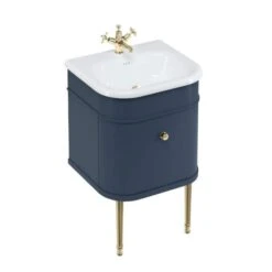 Burlington Chalfont Matt Blue 550mm Single Drawer Traditional Vanity Unit & Basin -Lumibath Shop chalfont 550 blue gold legs