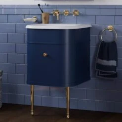 Burlington Chalfont Matt Blue 550mm Single Drawer Traditional Vanity Unit & Basin -Lumibath Shop chalfont 550 blue lifestyle 2