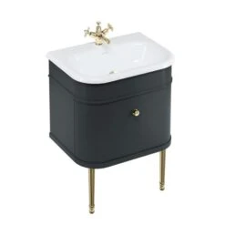 Burlington Chalfont Matt Black 650mm Single Drawer Traditional Vanity Unit & Basin -Lumibath Shop chalfont 650 black glod legs