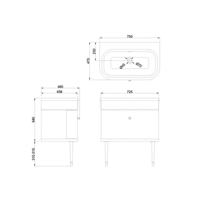 Burlington Chalfont Matt Blue 750mm Single Drawer Traditional Vanity Unit & Basin 6 Burlington Chalfont Matt Blue 750mm Single Drawer Traditional Vanity Unit & Basin - Image 6