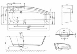 ClearGreen EcoCurve 1700 X 750mm Space Saving Shower Reinforced Bath -Lumibath Shop drawings BS1695RR16N