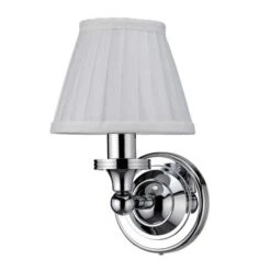 Burlington LED Bathroom Round Wall Light With Chrome Base & White Fine Pleated Shade - ELBL12