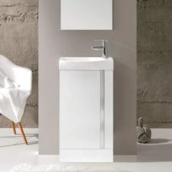 Royo Elegance 455mm Floorstanding Cloakroom Unit With Mirror In Gloss White