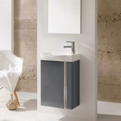 Royo Elegance 455mm Wall Hung Cloakroom Unit With Mirror In Gloss Grey