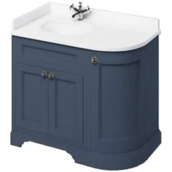 Burlington Blue Curved 3 Door Vanity Unit - Minerva Worktop - 100cm Left Hand