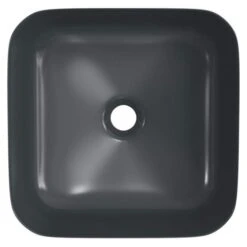 Gressingham 400mm Ceramic Square Washbowl & Waste - Matt Black -Lumibath Shop gressingham 400 square washbowl black 4