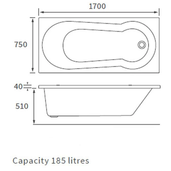 Idegem 1700 X 750mm Keyhole Single Ended Bath & Legs 2 Idegem 1700 X 750mm Keyhole Single Ended Bath & Legs - Image 2