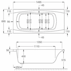 Carron Imperial 1500 X 700 Single Ended Bath With Twin Grips - Carronite -Lumibath Shop imperial 1500x700 technical 1