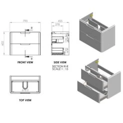 Laplane 800mm 2 Drawer Wall Hung Basin Unit - Matt Grey -Lumibath Shop lapane 800 technical 1