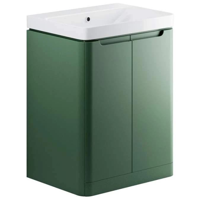 Laplane 600mm 2 Door Floor Standing Basin Vanity Unit - Matt Sage Green 1 Laplane 600mm 2 Door Floor Standing Basin Vanity Unit - Matt Sage Green