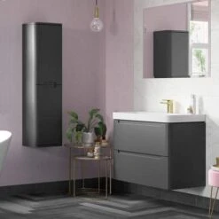 Laplane 350mm 2 Door Wall Hung Tall Unit - Matt Grey -Lumibath Shop laplane grey lifestyle2 3