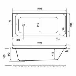 Beaufort Malin 1700 X 750 Single Ended Bath -Lumibath Shop malin se 1700x750 tech