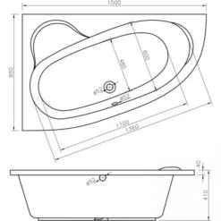 Mallard DOUBLECAST 1500x950 LH Offset Corner Bath & Legs -Lumibath Shop mallard 1500Corner LH tech