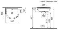 VitrA Milton 550mm 1 Tap Hole Washbasin & Pedestal 5 VitrA Milton 550mm 1 Tap Hole Washbasin & Pedestal -Lumibath Shop milton550