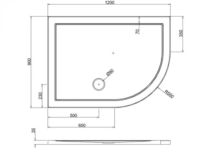 Zamori Offset Quadrant - 1200 X 900 - Right Hand Shower Tray - Z1204 2 Zamori Offset Quadrant - 1200 X 900 - Right Hand Shower Tray - Z1204 - Image 2