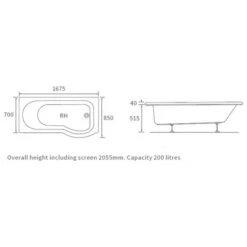 Overberg DOUBLECAST 1700 X 850mm P Shape Shower Bath Pack -Lumibath Shop overberg p shaped bath tech
