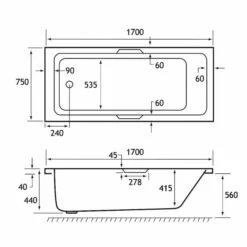 Beaufort Portland 1700 X 750 Single Ended Bath With Grips -Lumibath Shop portland se tg 1700x750 tech
