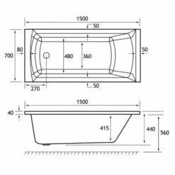 Beaufort Rockall 1500 X 700 Beauforte Reinforced Bath -Lumibath Shop rockall se 1500x700 tech 1