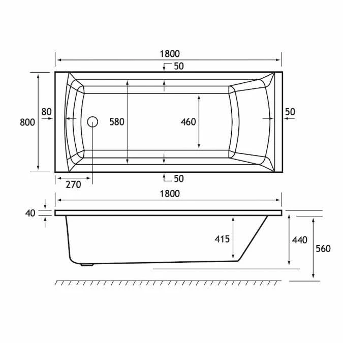 Beaufort Rockall 1800 X 800 Single Ended Bath 3 Beaufort Rockall 1800 X 800 Single Ended Bath - Image 3