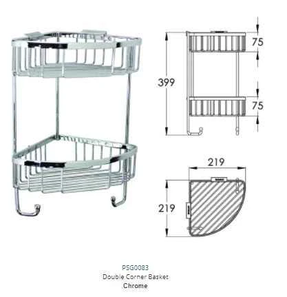 Roman Double Corner Shower Basket With Hook- RSB05 - Chrome 5 Roman Double Corner Shower Basket With Hook- RSB05 - Chrome - Image 5