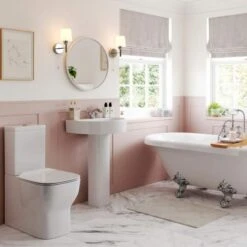 Saxony Closed Coupled Fully Shrouded Toilet & Soft Close Seat -Lumibath Shop saxony lifestyle1