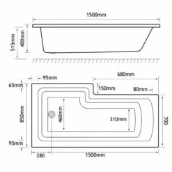 Beaufort Shannon 1500 X 850 Beauforte Reinforced Shower Bath - Right Hand -Lumibath Shop shannon L 1500x850 RH tech 1