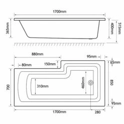 Beaufort Shannon 1700 X 850 Beauforte Reinforced Shower Bath - Left Hand -Lumibath Shop shannon L 1700x850 LH tecg 1