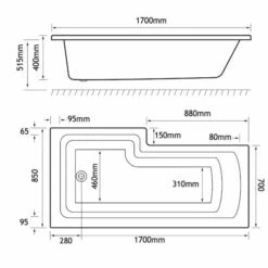 Beaufort Shannon 1700 X 850 L Shaped Shower Bath - Right Hand 5 Beaufort Shannon 1700 X 850 L Shaped Shower Bath - Right Hand -Lumibath Shop shannon L 1700x850 RH tech