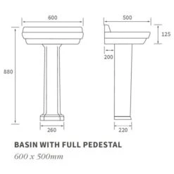 Shetland 600x500mm 1TH Basin & Full Pedestal -Lumibath Shop shetland 600 1th basin full ped tech