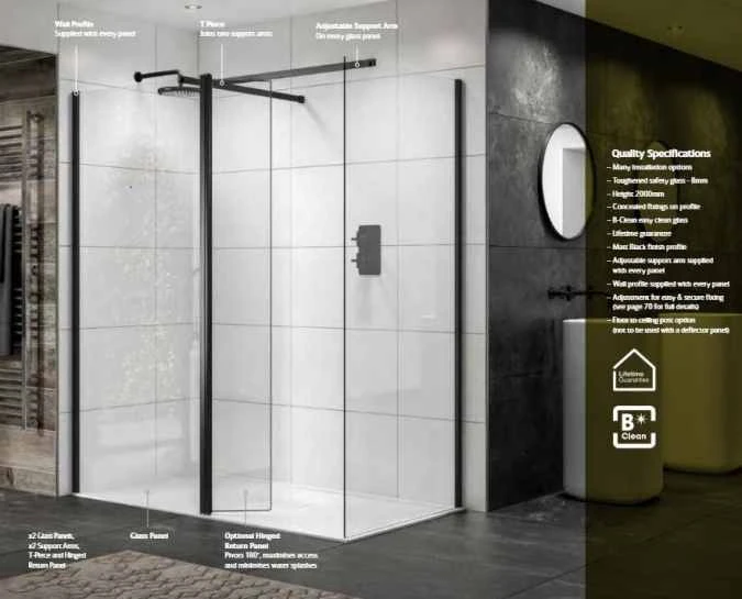 Sommer 760mm Black Wetroom Glass Panel 4 Sommer 760mm Black Wetroom Glass Panel - Image 4
