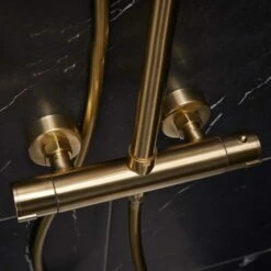 Spey Series 2 Brushed Brass Dual Head Thermostatic Shower Kit - Highlife Bathrooms -Lumibath Shop spay brass1
