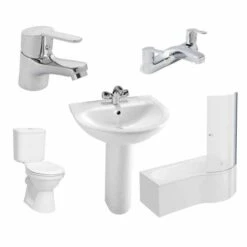 Vitra & Sommer 1675mm P Shape Shower Bath Complete Suite