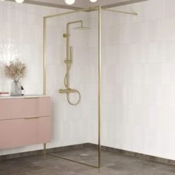Supreme Brushed Brass Profile Wetroom Panel - 900mm 6 Supreme Brushed Brass Profile Wetroom Panel - 900mm -Lumibath Shop supreme brass walk in 1
