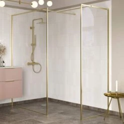 Supreme Brushed Brass Profile Wetroom Panel - 900mm 7 Supreme Brushed Brass Profile Wetroom Panel - 900mm -Lumibath Shop supreme brass walk in 2 1