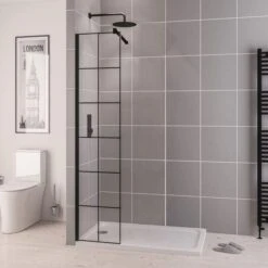 Vantage 2000, 760mm Matt Black Framed Walk In Shower Screen - Eastbrook -Lumibath Shop w49.1079 Vantage Black Grid 1