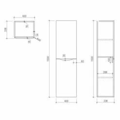Bella Tall Boy Cabinet In Matt Grey - Scudo -Lumibath Shop wTall Unit Line Drawing 1