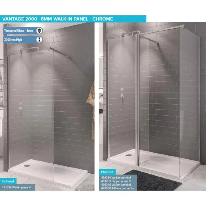 Vantage 8mm, 1100mm Walk In Shower Screen - Eastbrook - Image 2
