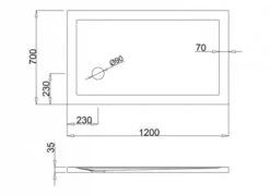 Zamori Anti-Slip Rectangular Shower Tray - 1200 X 700 - Corner Waste - Z1173A -Lumibath Shop zamori 1200 700 anti slip shower tray tech drawing